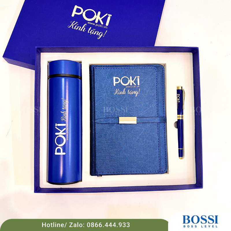 Bộ giftset 3SP sổ bút bình giữ nhiệt logo POKI